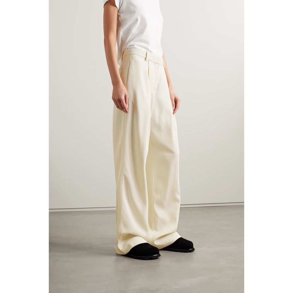 CO Collection Ivory Wide Leg Pleated Trousers Italian Viscose Wool Blend Size 8 - Picture 3 of 15